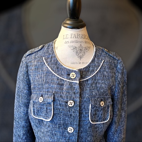 Cache Wool Blend Blue Tweed Four Pocket Jacket 14 - Picture 11 of 16